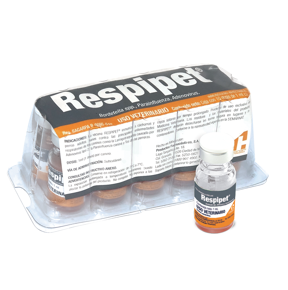 Vacuna Respipet ( Bordetella Adenovirus Parainfluenza ) Caja 10 dosis REQUIERE TRANSPORTARSE EN FRÍO LLAME PARA COTIZAR ENVÍO