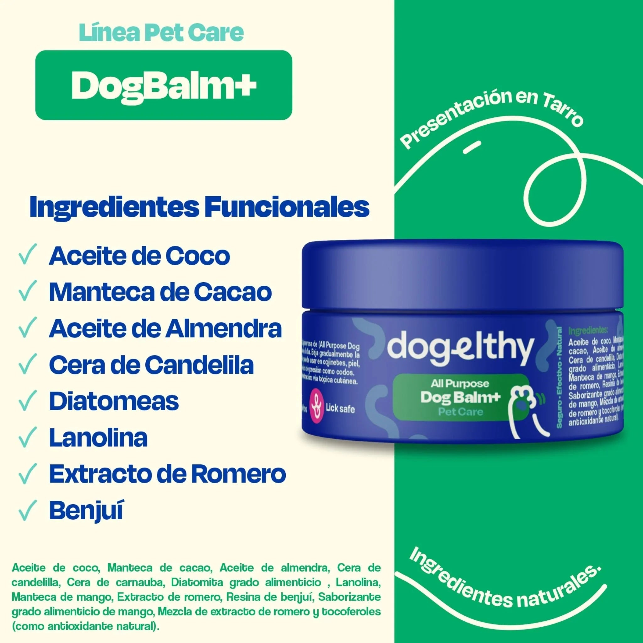 Dogelthy Dog BALM TARRO 50 gr ( Bálsamo Hidratante para Piel, Patitas y Nariz Anti Resequedad y Agrietamiento )