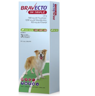 Bravecto 1 M TRIPLE L 200 mg 3 Tabletas (10 a 20 kg) Control de parásitos internos y externos