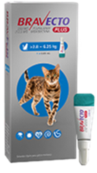 Bravecto Plus Gatos 250 mg M ( 2.8 - 6.25 kg ) Pulgas y garrapatas