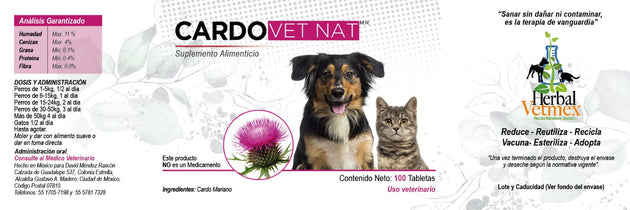 Cardo VetNat 100 Tabletas (Suplemento Hepático ) Cardo Mariano ANTES Silima VetNat