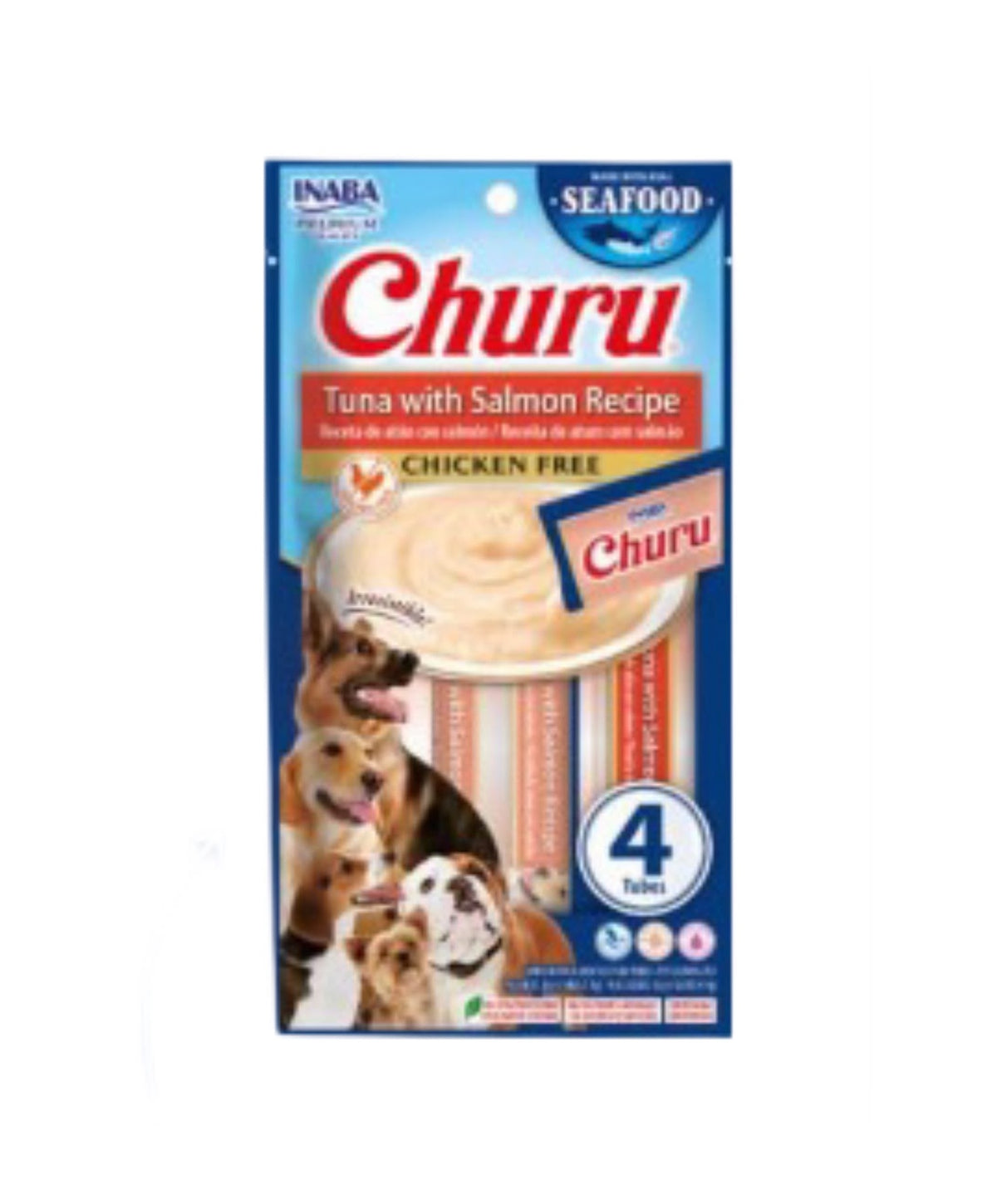 Churu Dog Salmon with Shrimp ( Premio Cremoso para Perro - Receta Salmón con Camarón ) paquete con 4 piezas