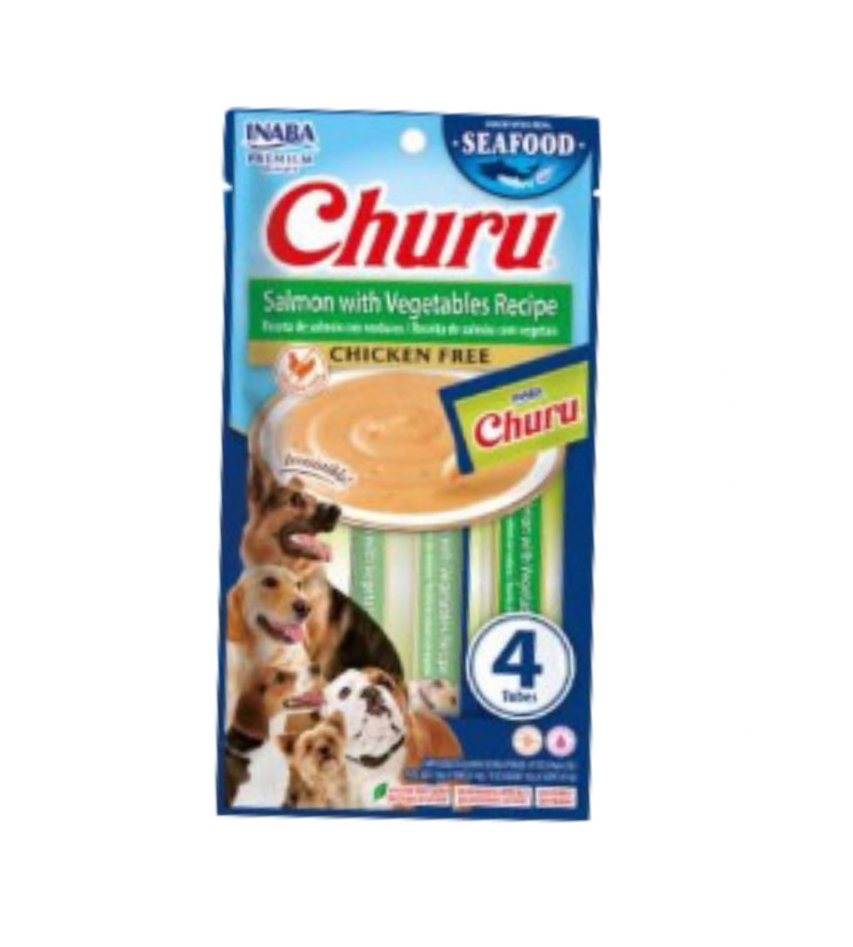 Churu Dog Salmon with Vegetables ( Premio Cremoso para Perro - Receta Salmón con Vegetales ) paquete con 4 piezas