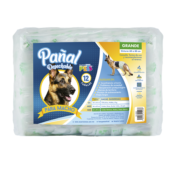 Pañal Especial para perro Macho tamaño Grande( 60-80 cm )