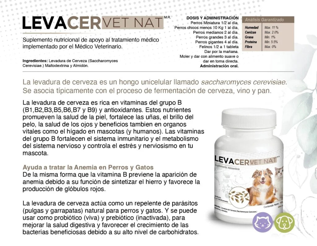 LevaCer VetNat 100 Tabletas  Levadura de Cerveza  ( Suplemento )