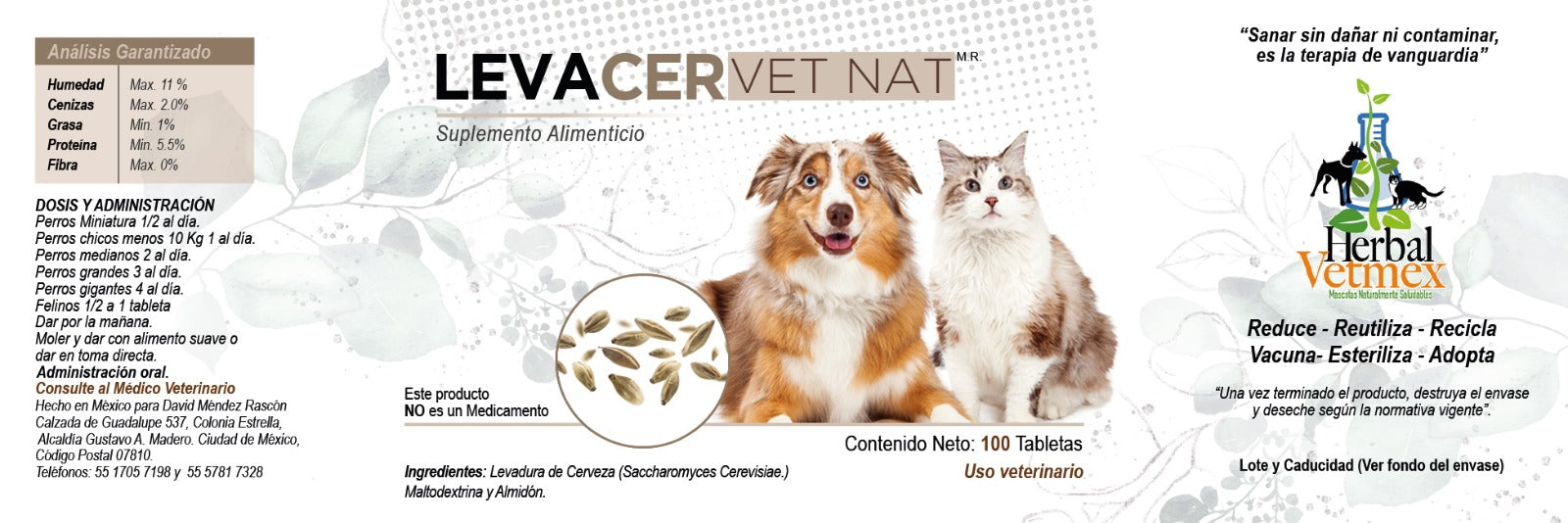 LevaCer VetNat 100 Tabletas  Levadura de Cerveza  ( Suplemento )