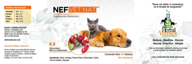 Nef VetNat 100 Tabletas  Vías Urinarias Antes Renal VetNat  (Renalvetnat)