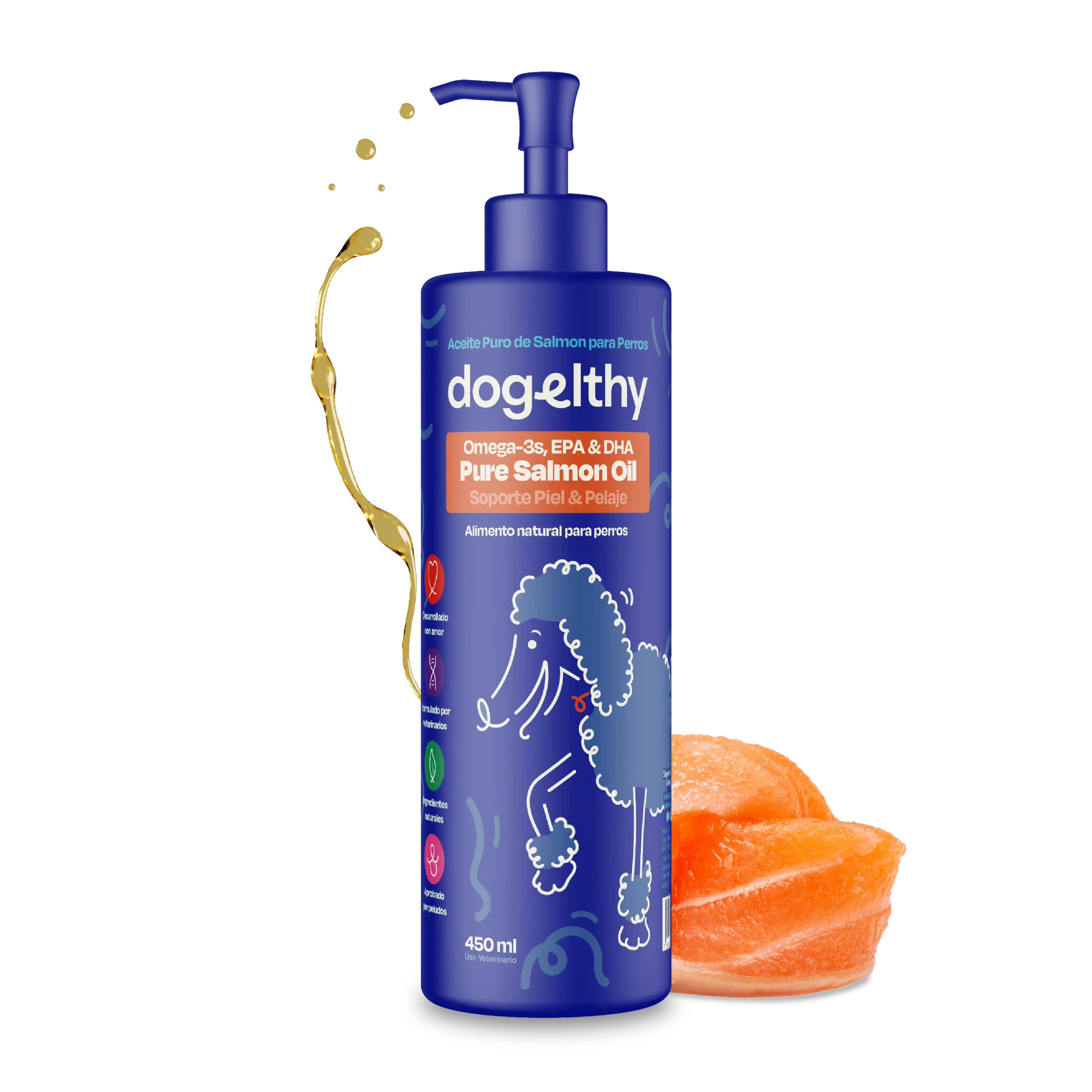 Dogelthy PURE SALMON OIL 450 mL (Aceite Puro de Salmon Pelaje, Piel y Articulaciones)