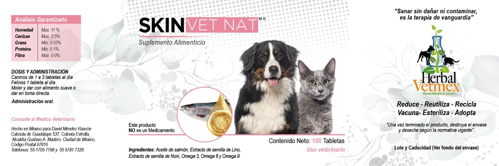 Skin VetNat 100 Tabletas ( Omegas ) ANTES Derma VetNat