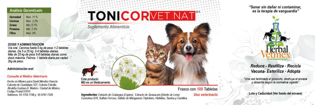 Tonicor VetNat 100 Tabletas ( Suplemento Cardiaco ) ANTES Toni Card