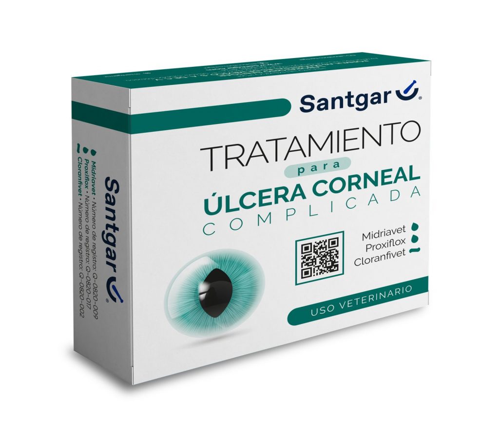 Tratamiento para úlcera corneal complicada SANTGAR ( Midriavet, Proxiflox, Cloranfivet ) ( ulcera corneal complicada) PRODUCTO CONTROLADO VENTA SÓLO EN FARMACIA CON RECETA MEDICA CUANTIFICADA EN ORIGINAL