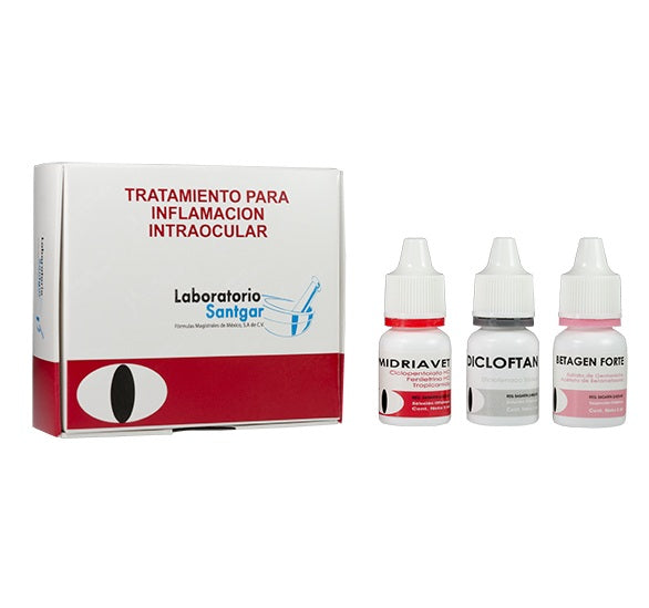 Tratamiento para inflamación intraocular SANTGAR ( MIDRIAVET, DICLOFTAN, BETAGEN FORTE ) (inflamacion intraocular) PRODUCTO CONTROLADO VENTA SÓLO EN FARMACIA CON RECETA MEDICA CUANTIFICADA EN ORIGINAL