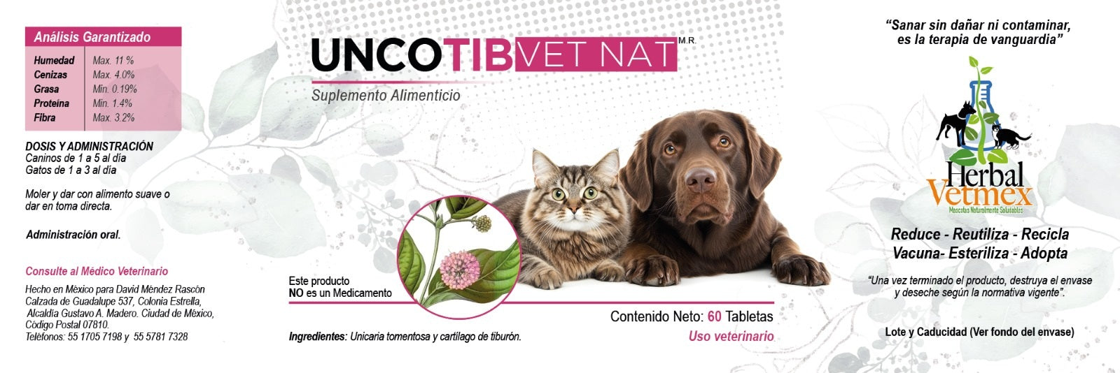 Uncotib VetNat 60 Tabletas (Suplemento Inmunoestimulante ) ANTES Cartirax VetNat