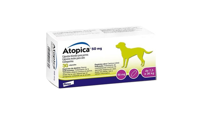 Atopica 50 mg 7.5 a 36 kg  30 Cápsulas (Tratamiento de Dermatitis)