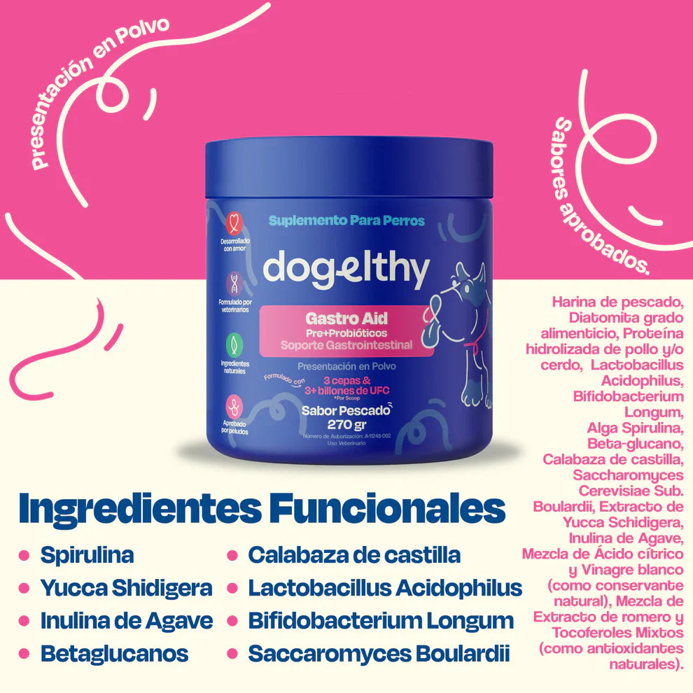 Dogelthy GASTRO AID Sabor Pescado 270 gr ( Prebióticos + Probióticos )