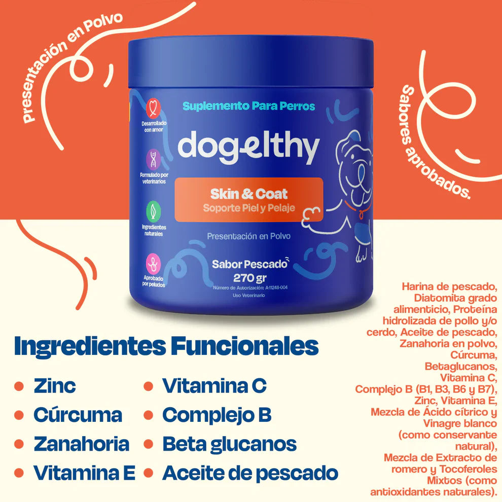 Dogelthy SKIN & COAT Sabor Pescado 270 gr ( Pelaje y Piel )